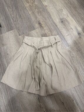 Zara Pleated High-Waist Shorts with Self-Tie Belt in Beige